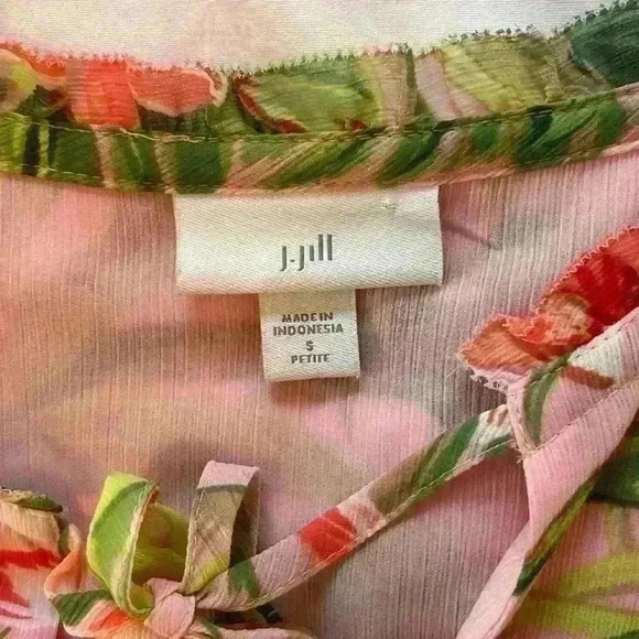J. Jill Seashell Paradise Tunic Blouse Floral Tropical Pink Womens Small Petite - Picture 9 of 10